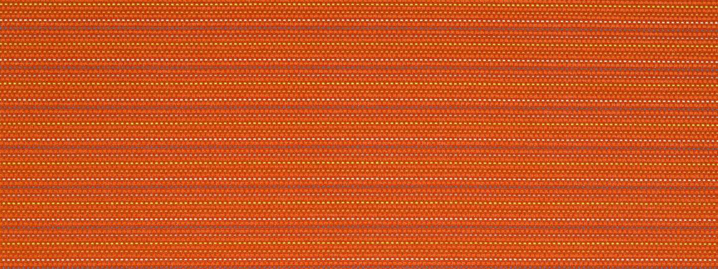 Orange woven fabric with tiny white dotted stripes; upholstery fabric swatch.