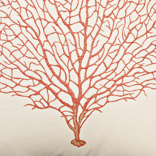 Red-orange coral branch pattern on cream fabric, sea-inspired textile design