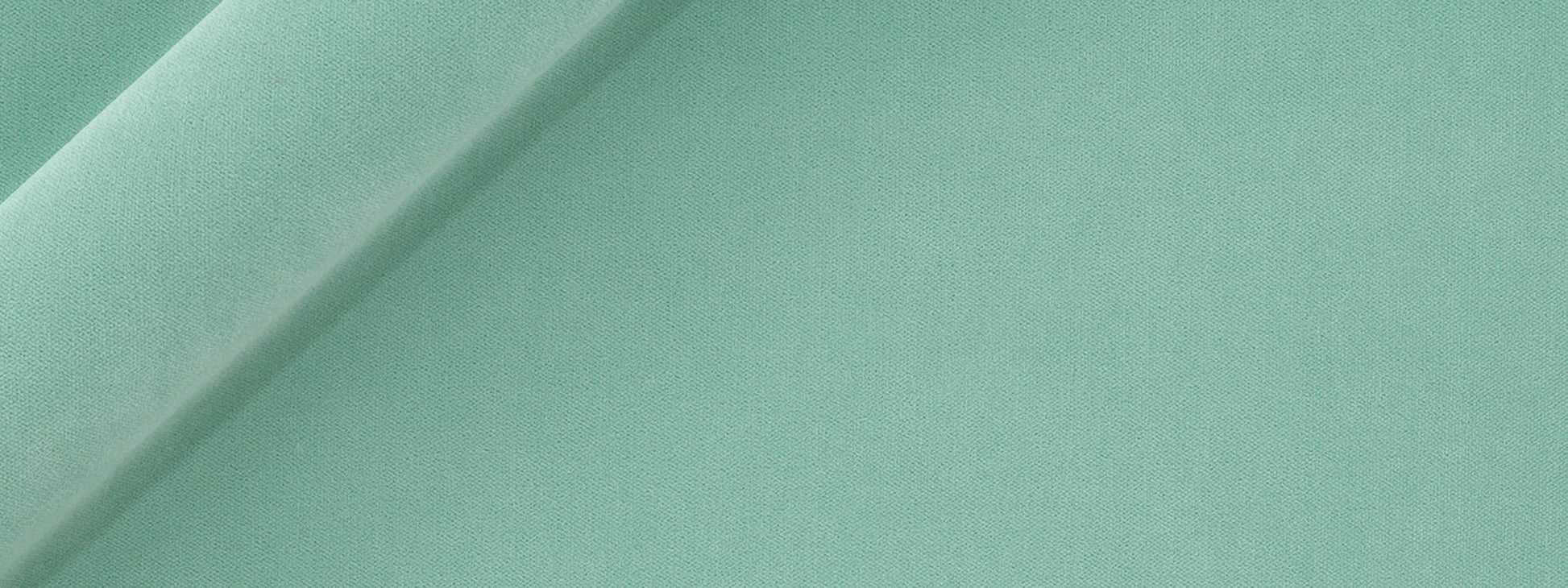 Robin's egg velvet upholstery fabric swatch with a diagonal seam and overlapping edges.