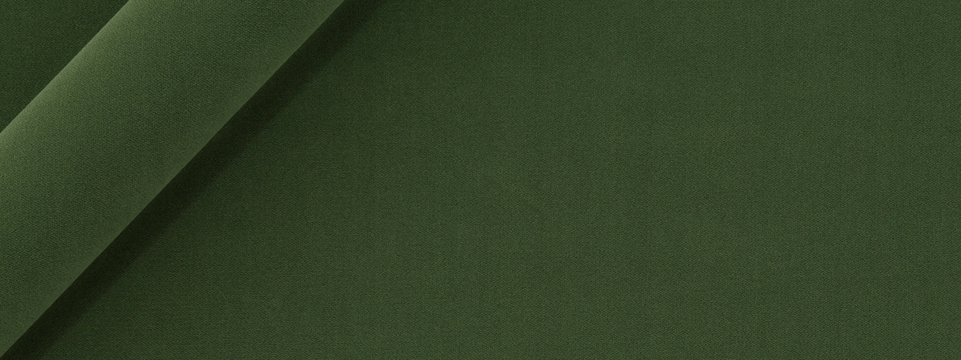 Olive green velvet fabric with two overlapping curved folds at the top-left corner.