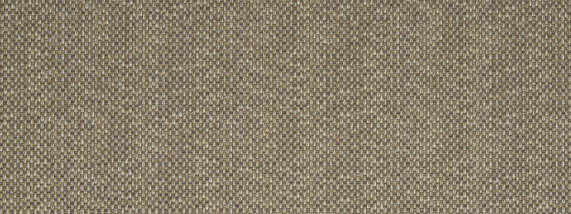 Close-up of beige and taupe woven fabric texture with interlaced threads; neutral upholstery fabric.