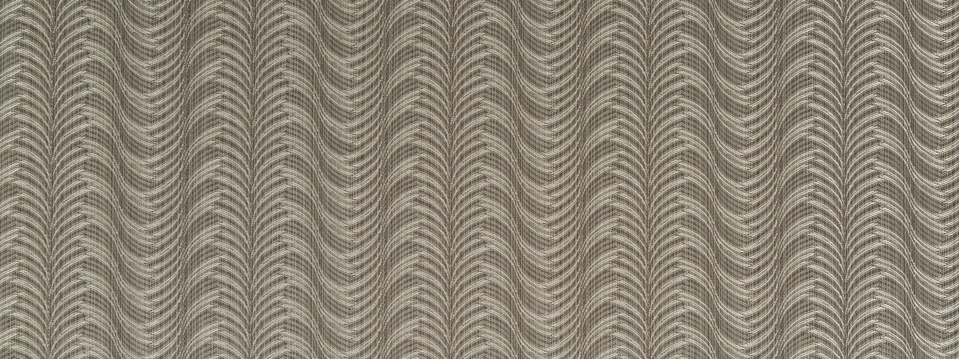 Beige fabric with repeating wavy ribbed stripes; textured upholstery fabric.