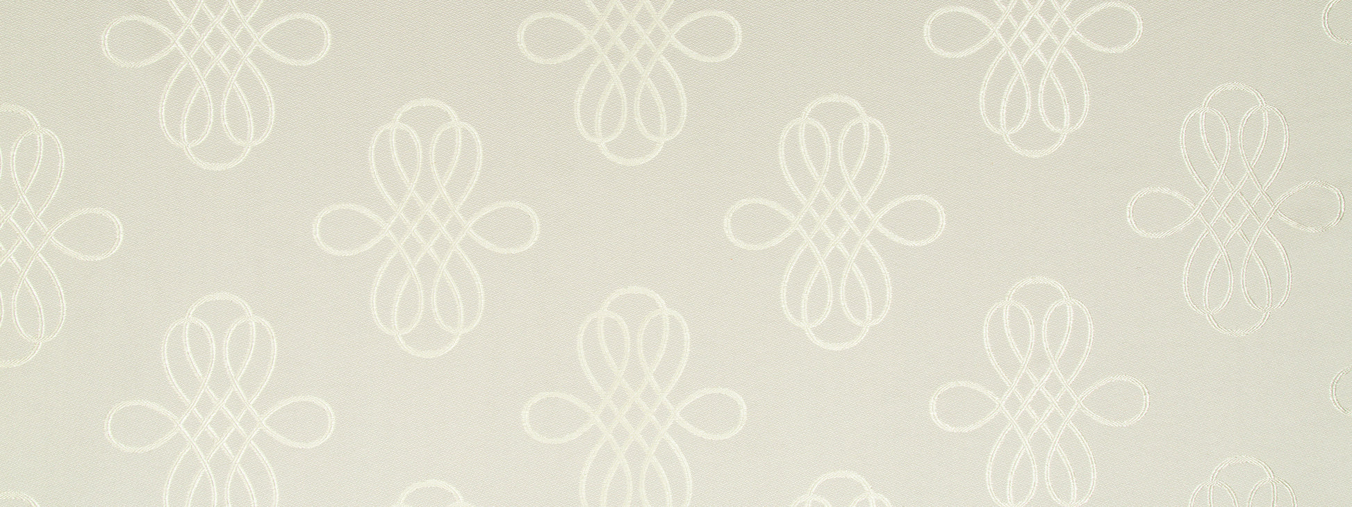 Beige upholstery fabric with repeating white looped floral motifs in a soft, elegant pattern.