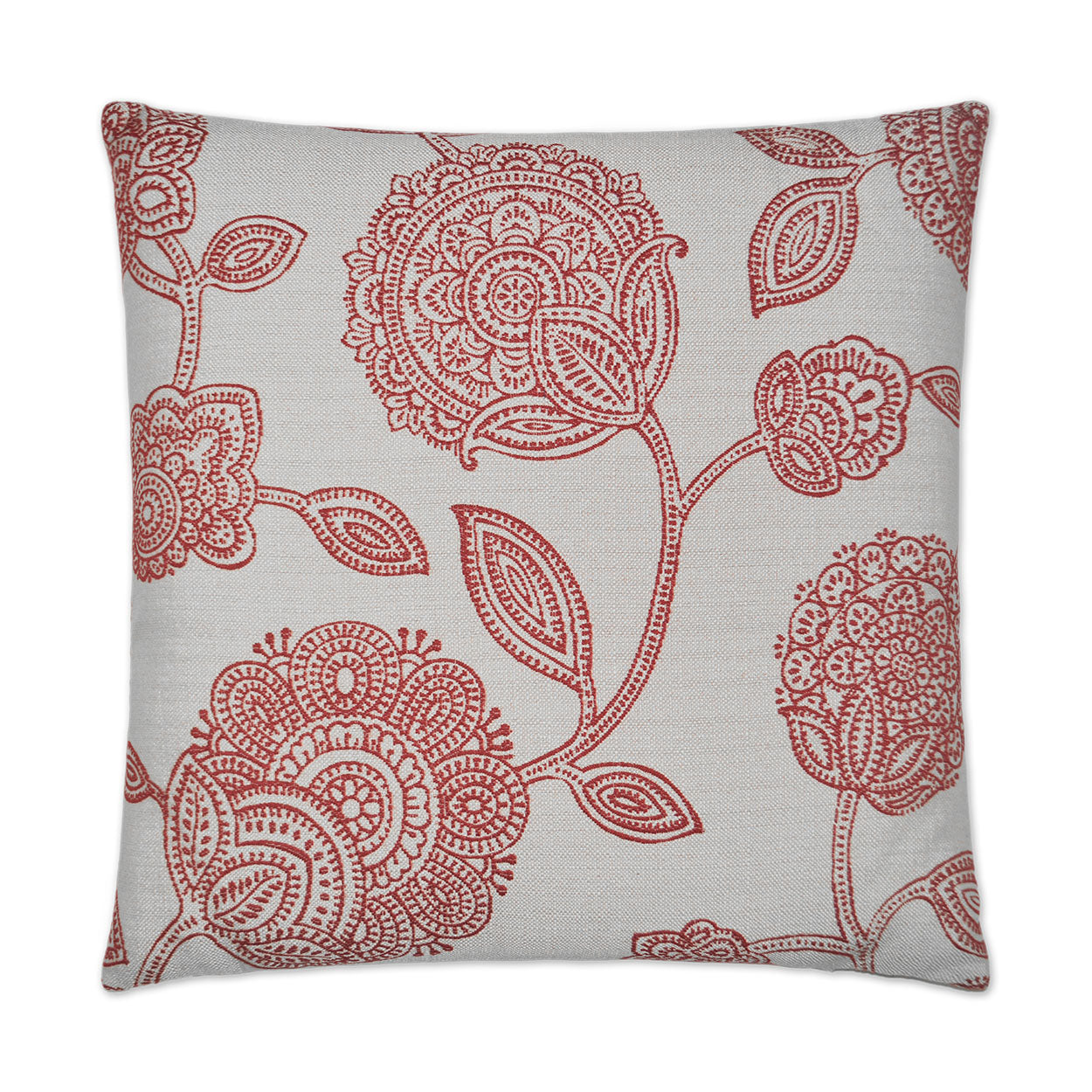 D.V. KAP HOME   24" x 24" Adeline Pillow - Red Floral    - 2464-R-2424