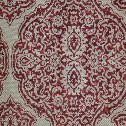 Red Persian-style medallion damask pattern on a red 24" x 24" decorative pillow.