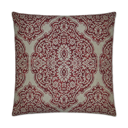 Red 24" x 24" square throw pillow with a traditional damask pattern.