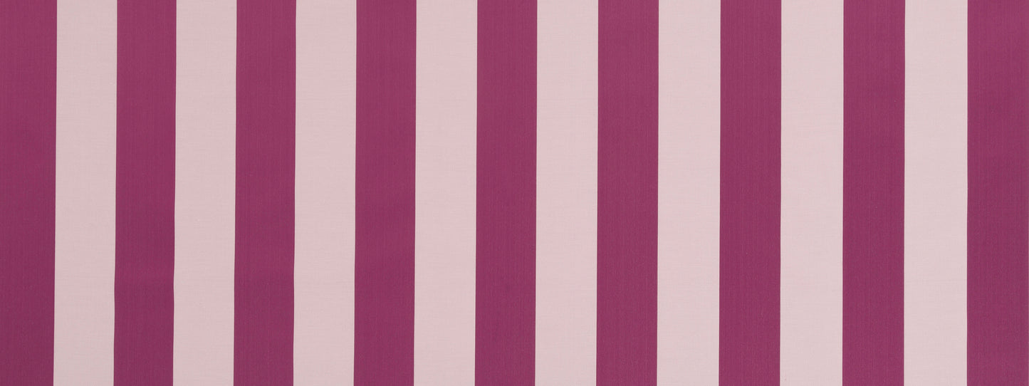 Magenta and pale pink vertical stripes on upholstery fabric; bold decorative textile design.