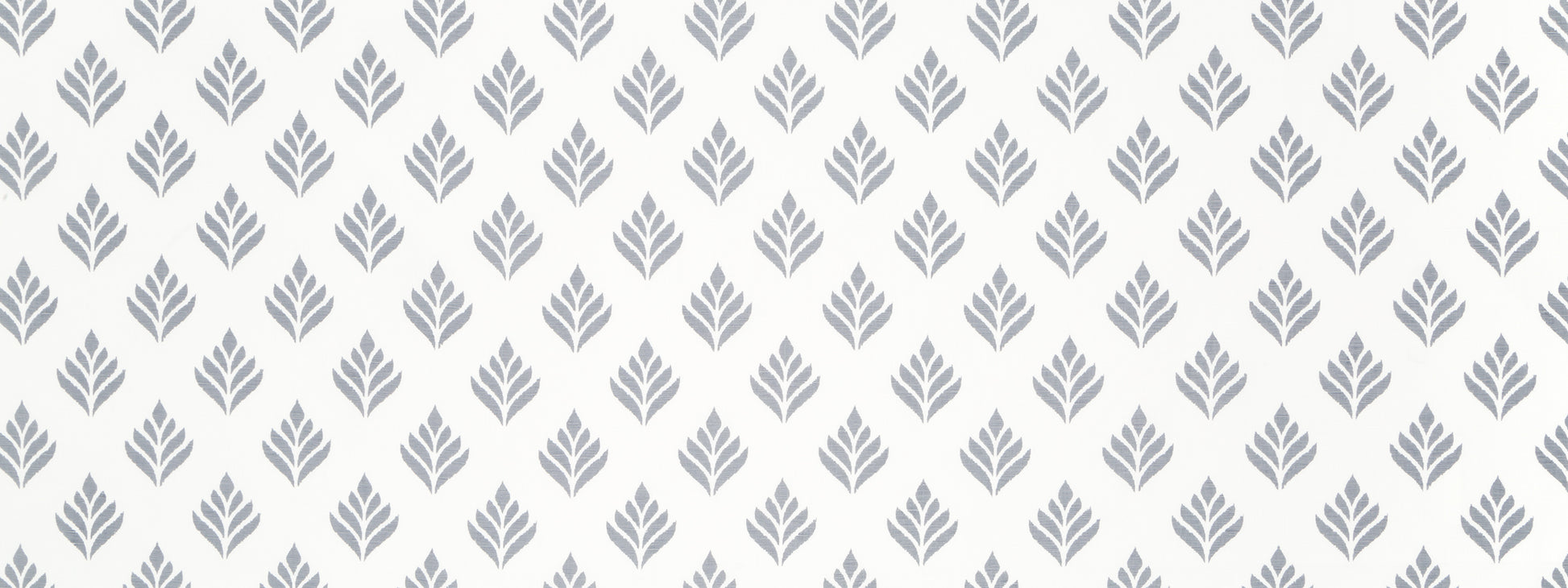 Repeating light gray leaf motif on white background; botanical wallpaper pattern.