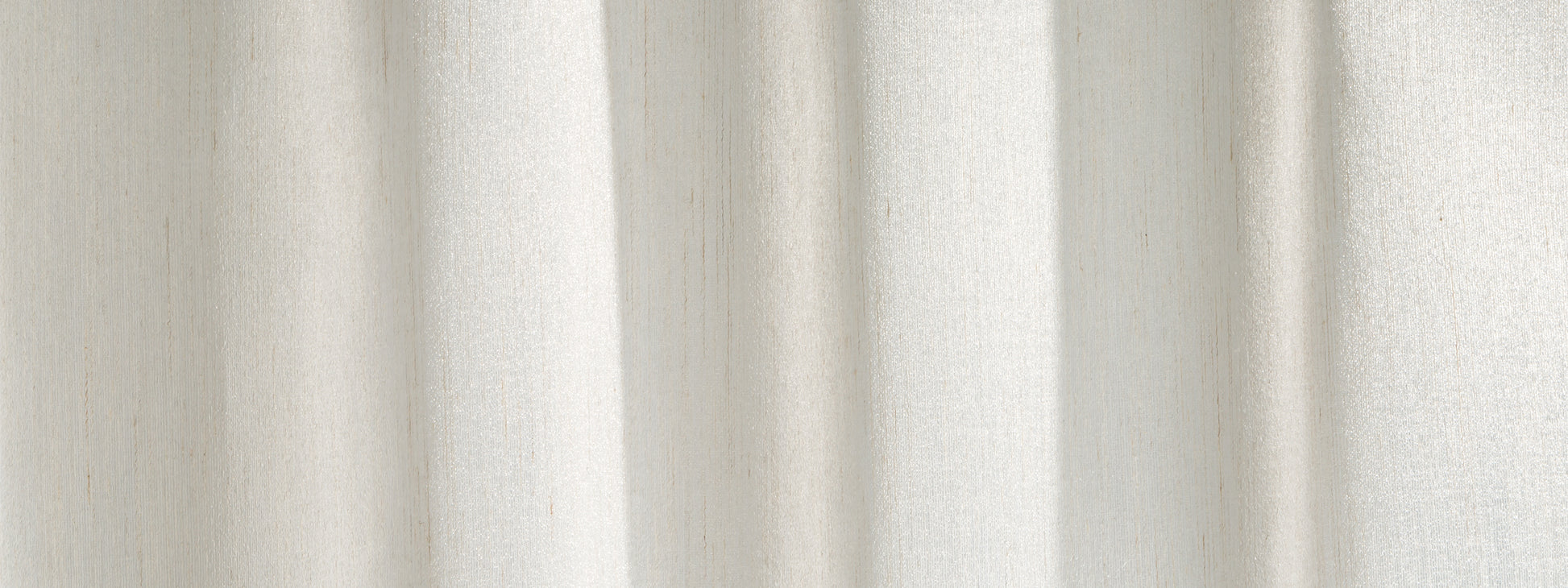 White sheer curtain fabric with soft vertical folds and linen-like texture.