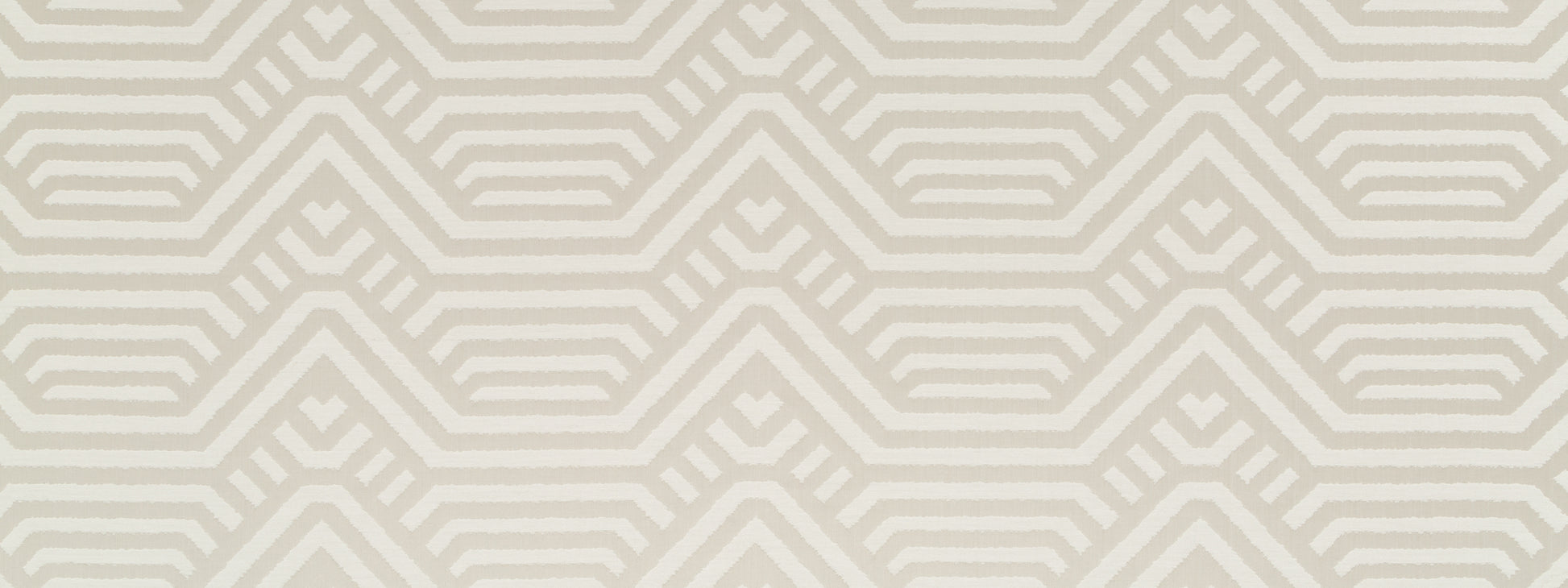 Beige and cream geometric chevron pattern with interlocking zigzag lines; modern wallpaper or fabric design.