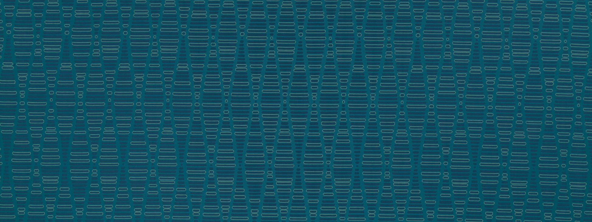 Teal-blue woven fabric with a subtle repeating geometric vertical-bar pattern; textured textile.