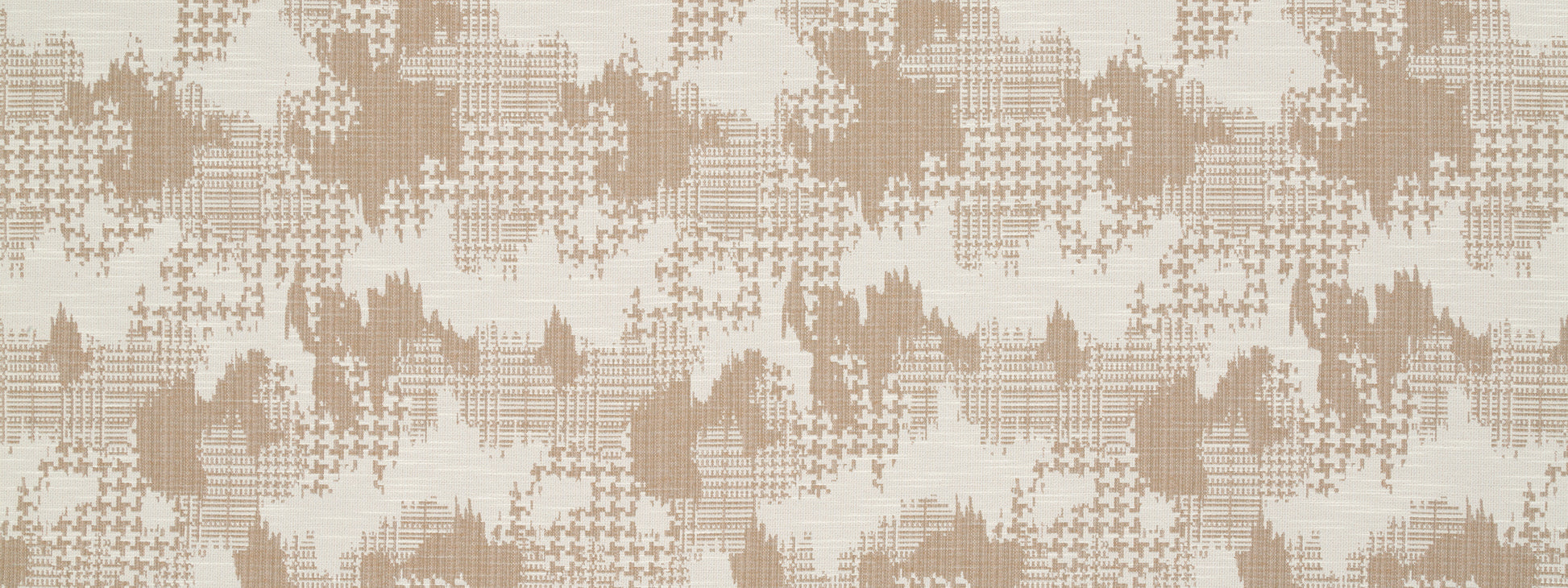 Neutral beige-tan linen upholstery fabric with a plaid jacquard pattern.