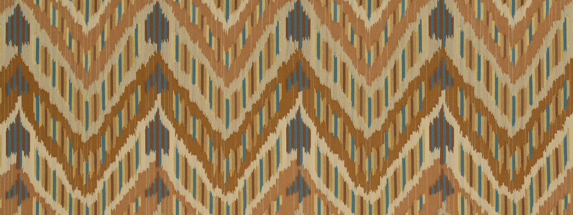 Copper-toned woven upholstery fabric with a chevron zigzag pattern.