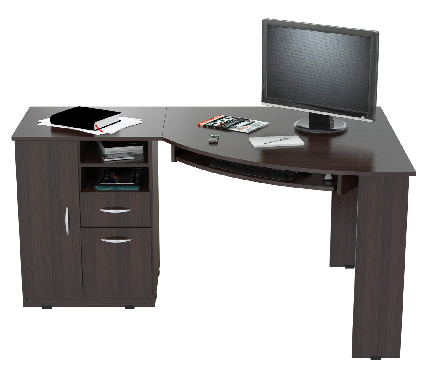 59" Espresso Corner Computer Desk With Two Drawers