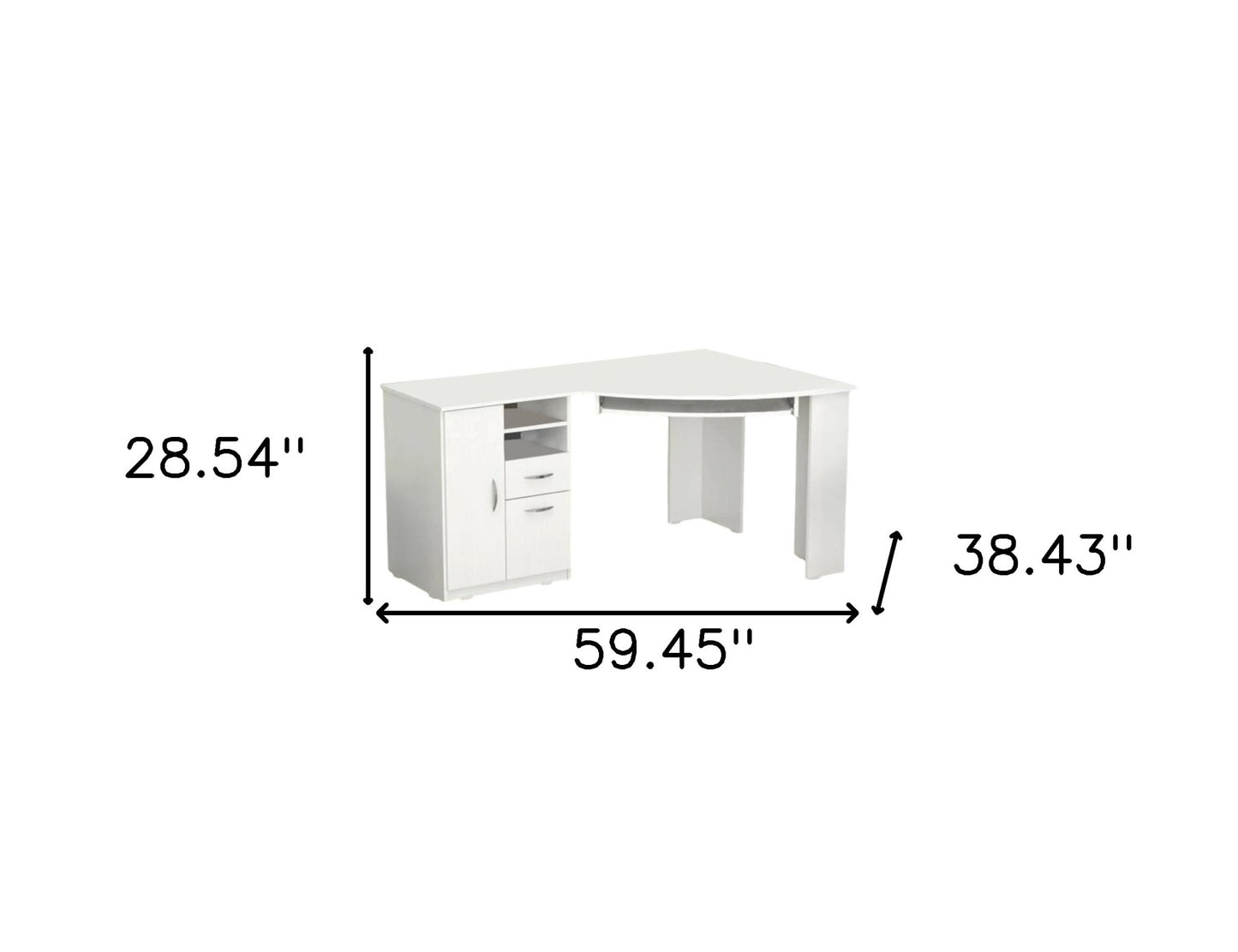 59" White Corner Computer Desk With Two Drawers