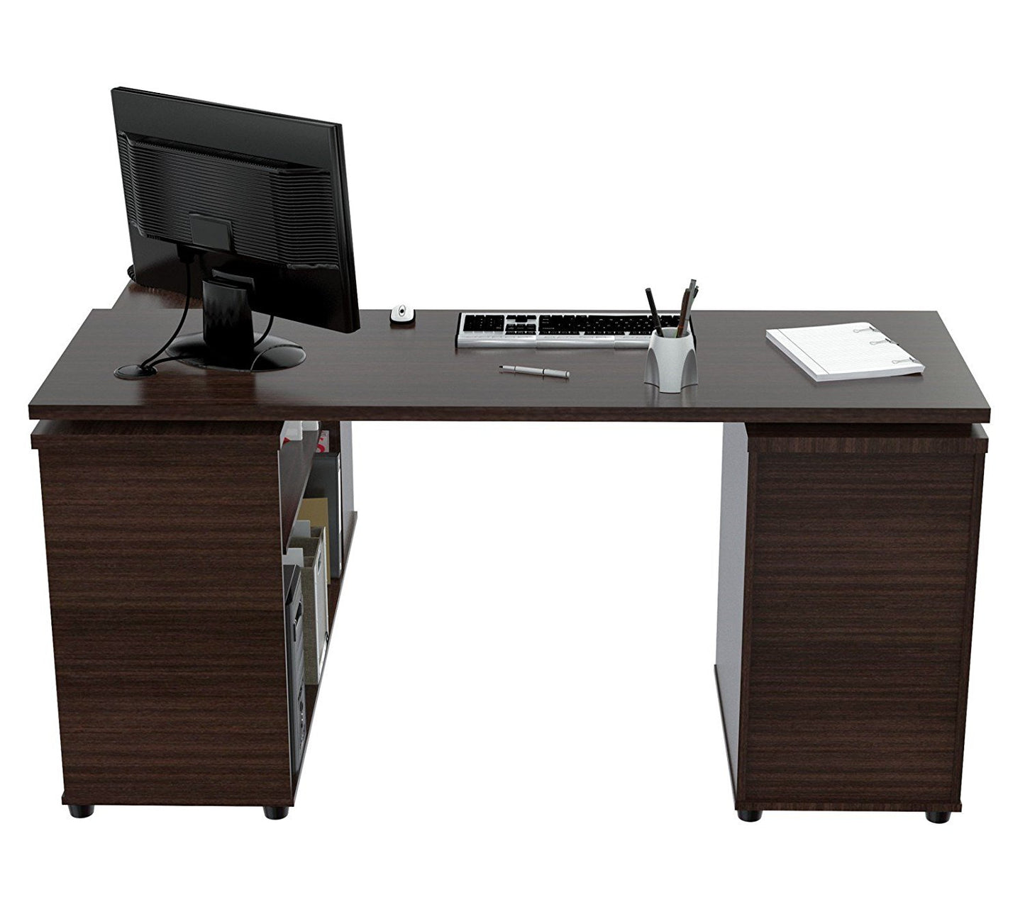 60" Espresso L Shape Computer Desk With Three Drawers