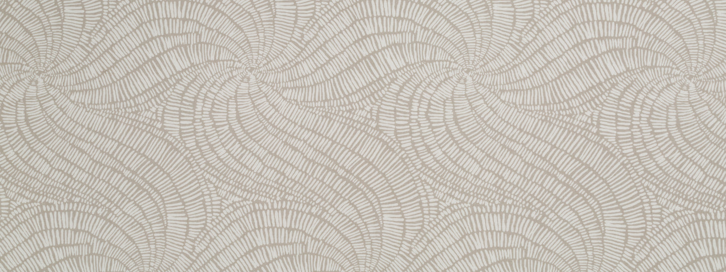 Cream-beige linen with overlapping circular arc swirl pattern and textured finish.