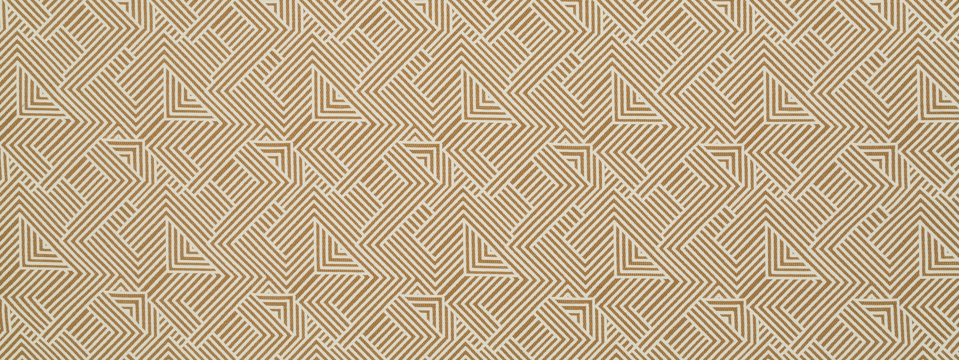 Beige geometric repeating pattern of interlocking triangles in tan and cream; modern decorative wallpaper/fabric motif.