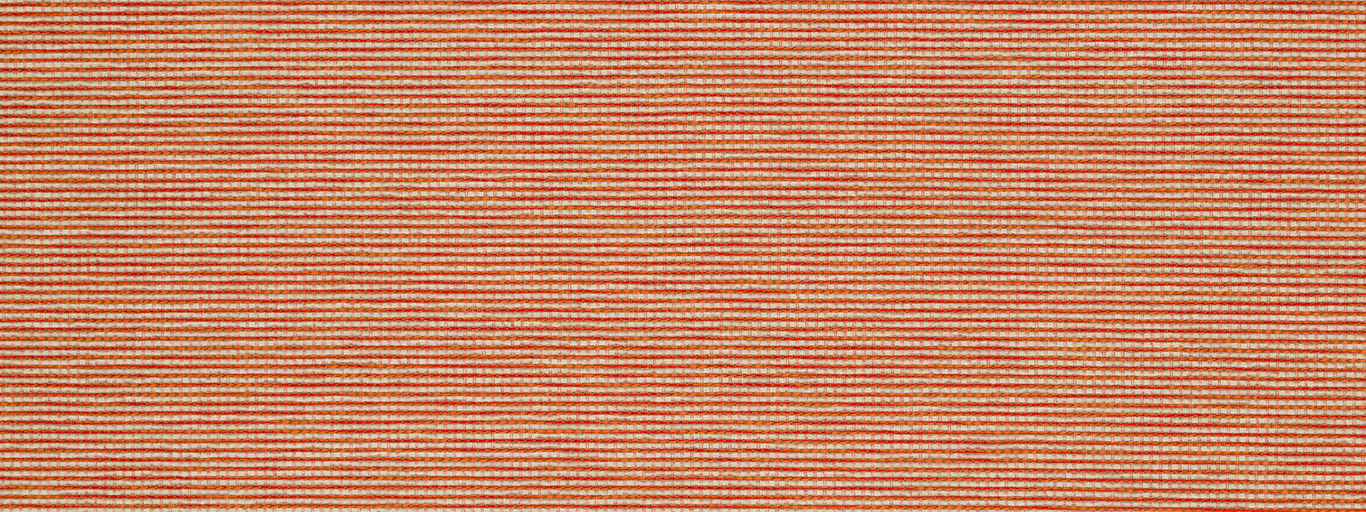 Orange and white striped woven upholstery fabric swatch with fine horizontal threads.