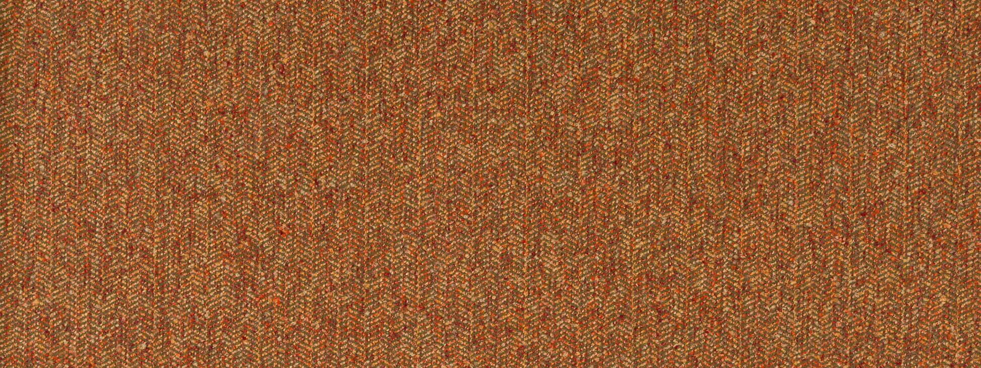 Warm brown-orange tweed upholstery fabric with speckled gold threads in a textured woven pattern