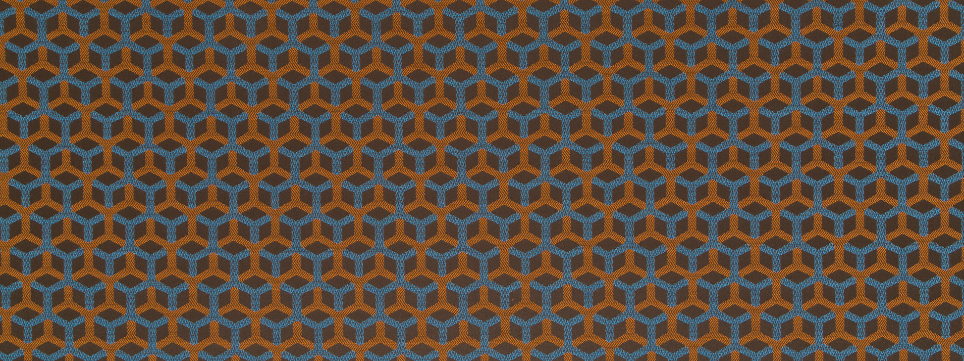 Orange and blue interlocking hex pattern on a dark background; overlapping hex design.