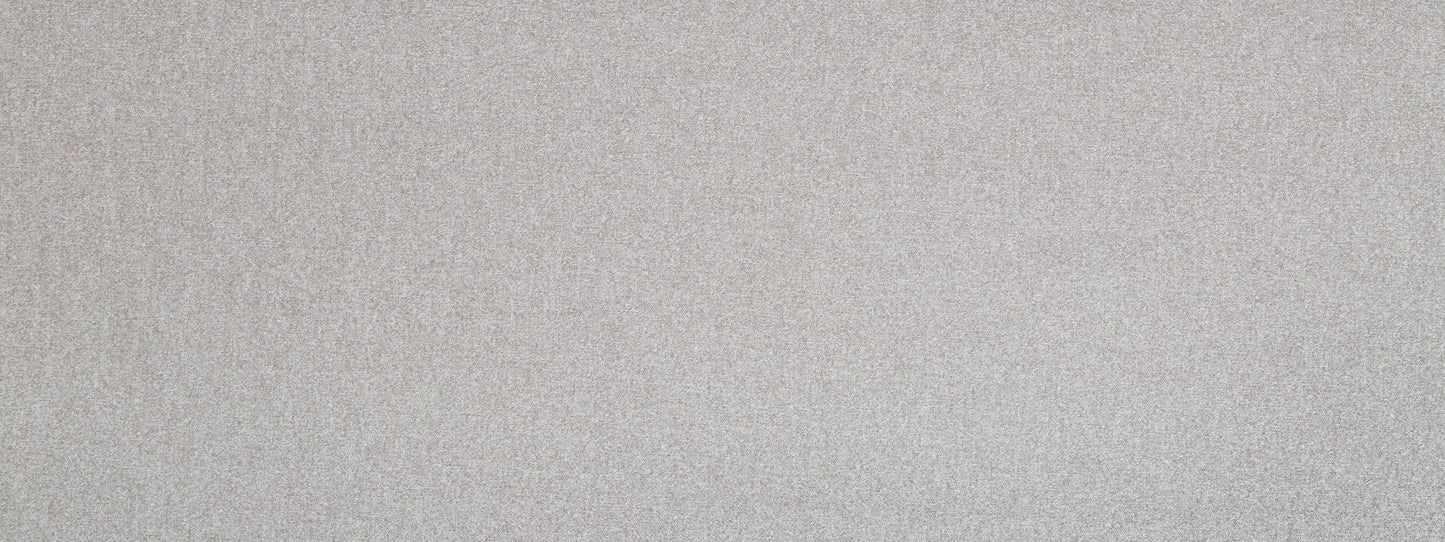 Close-up of light gray textured fabric with subtle speckled weave and matte finish.