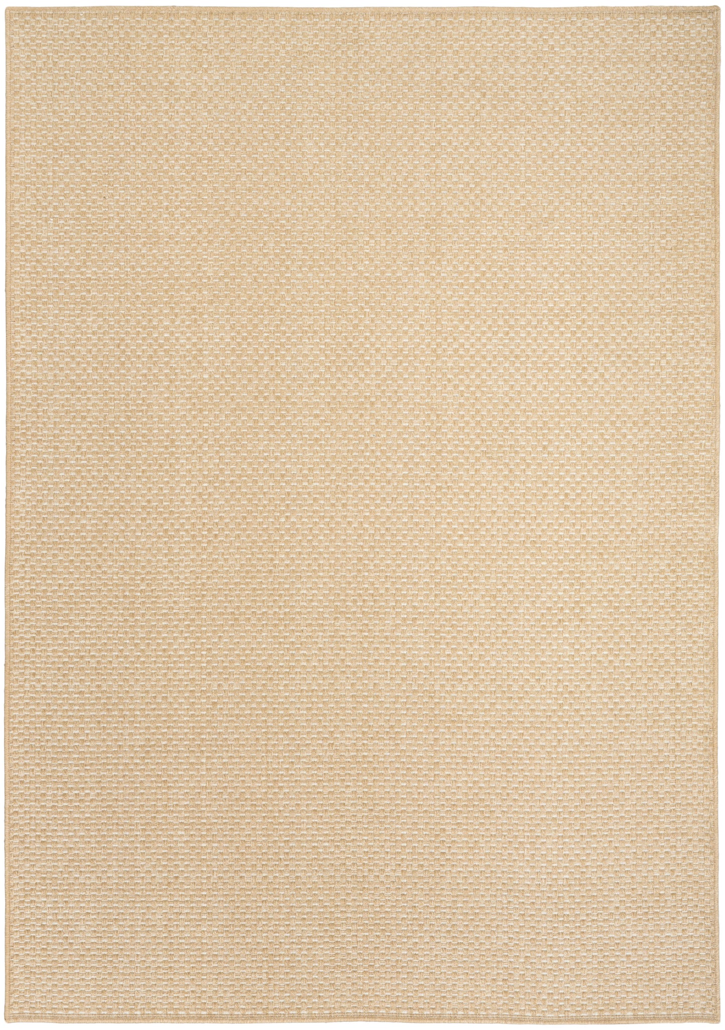 Beige rectangular woven rug with tight texture and flat weave.