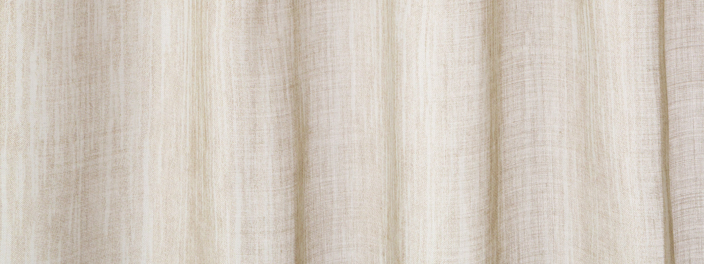 Beige linen-style curtain with soft vertical folds and subtle texture.