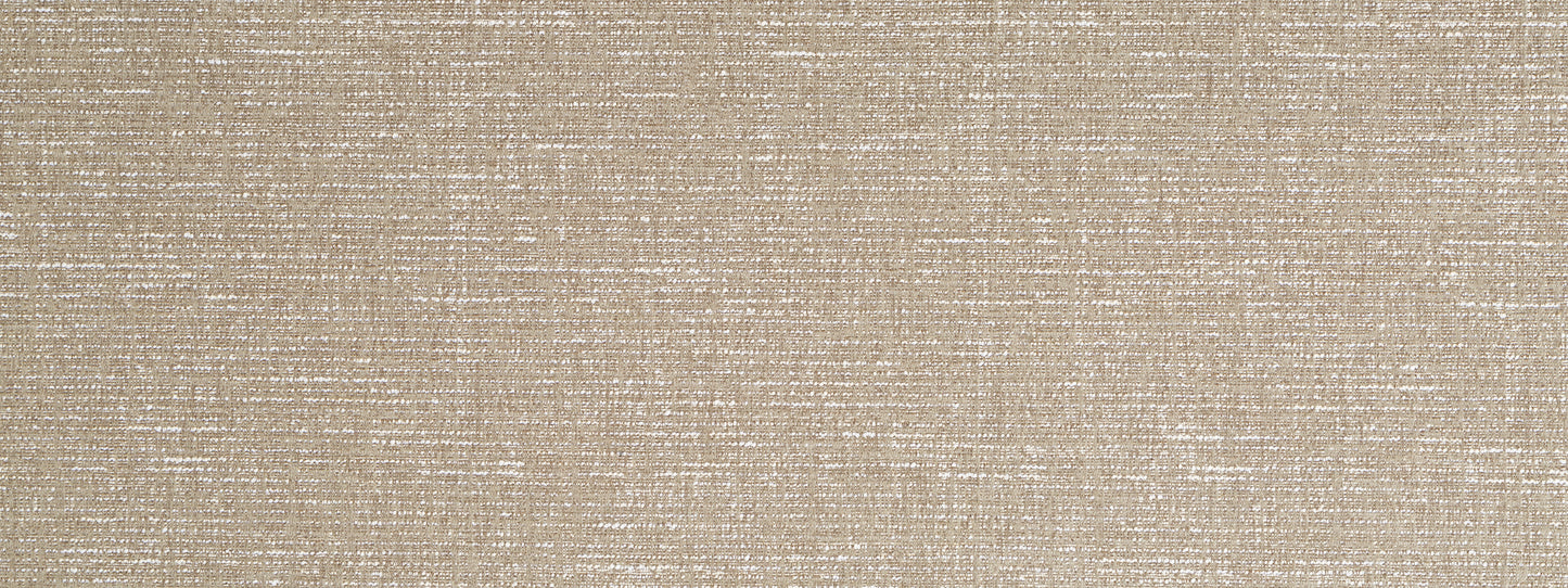 Beige linen-textured fabric close-up with woven fibers in light tan tones.