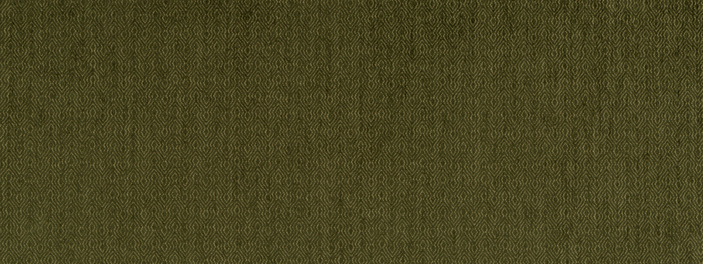 Olive green textured upholstery fabric close-up with visible weave and earthy tone.