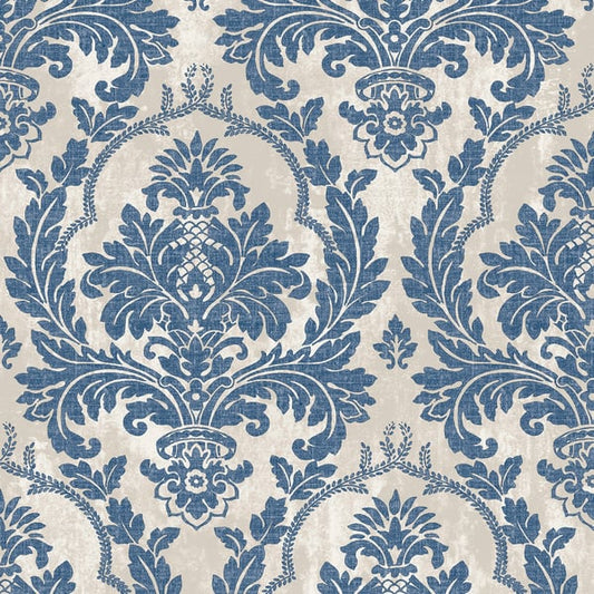 Galerie Wallcoverings Cottage Chic Damasco Platino Galerie Wallcoverings  Blue   - 25716