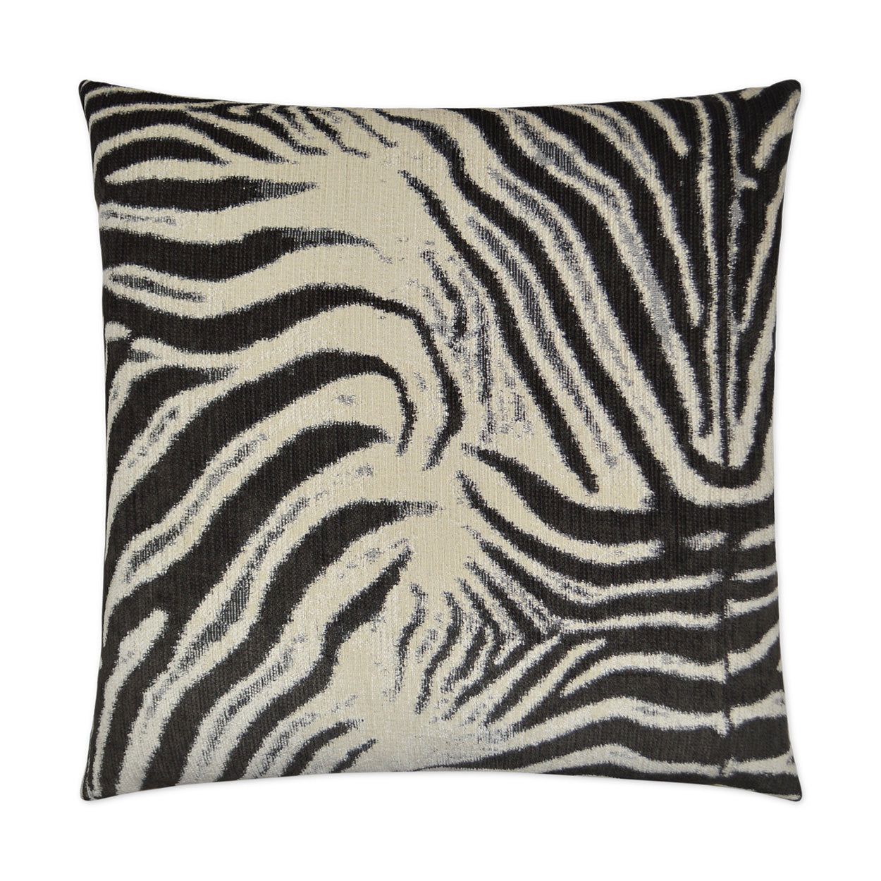 Zebra print rectangular pillow with black and cream stripes in textured fabric.