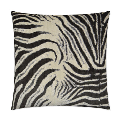 Zebra print rectangular pillow with black and cream stripes in textured fabric.