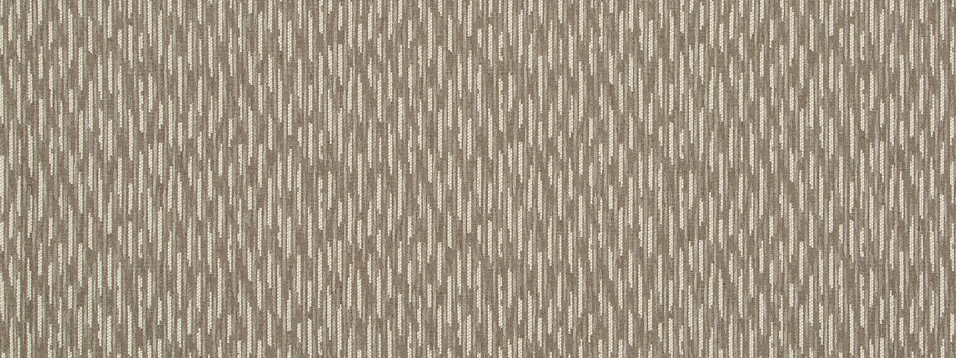 Taupe-brown woven fabric with cream vertical dashes; textured geometric stripe for upholstery & curtains.