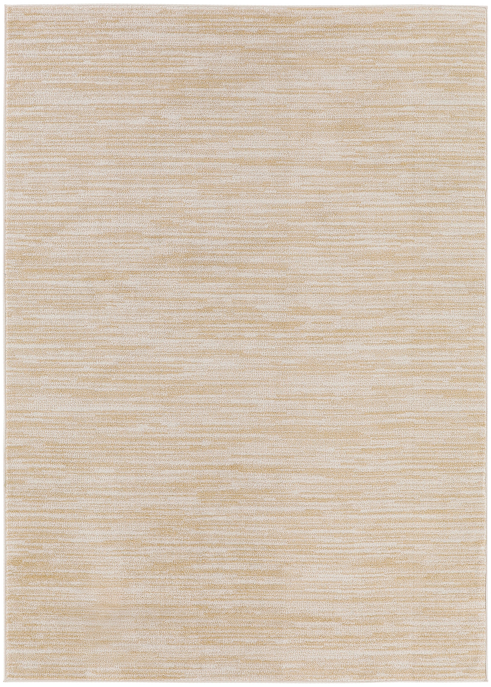 Beige outdoor rug with a soft brushed texture and subtle horizontal striations; rectangular, neutral for modern outdoor decor.