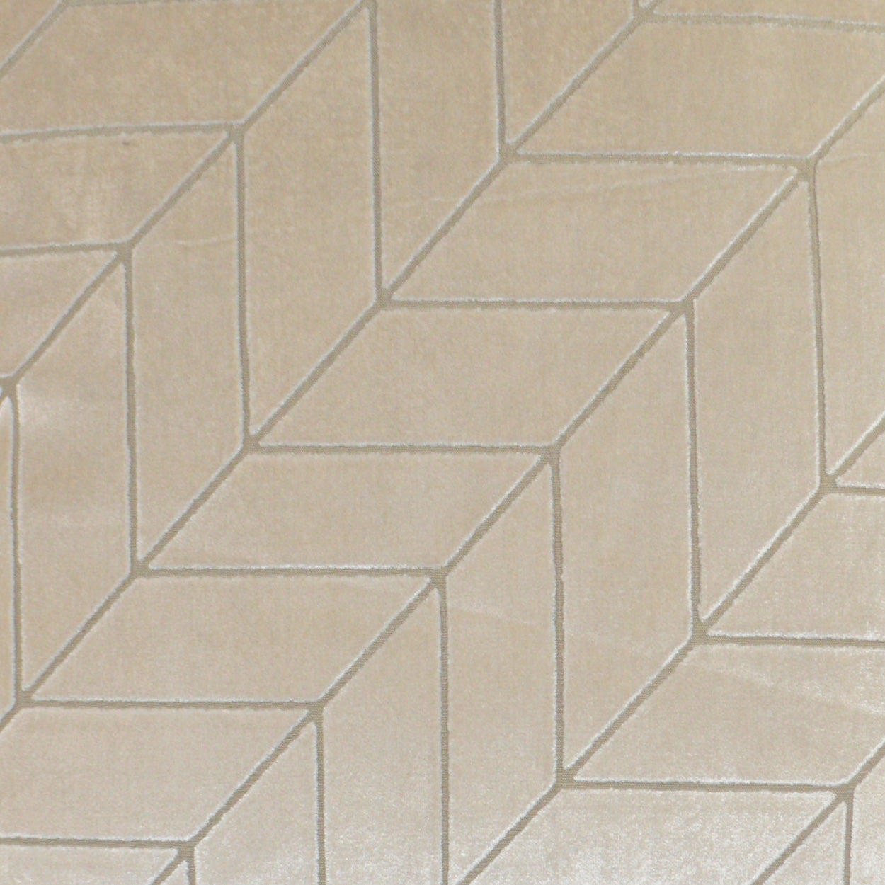 Beige textured fabric on a 24" x 24" pillow with a light gray 3D cube geometric pattern.