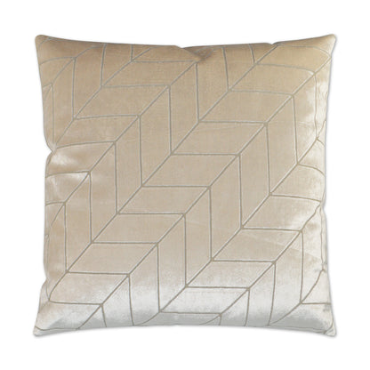 Beige velvet square throw pillow with subtle geometric chevron stitching for luxe home decor.