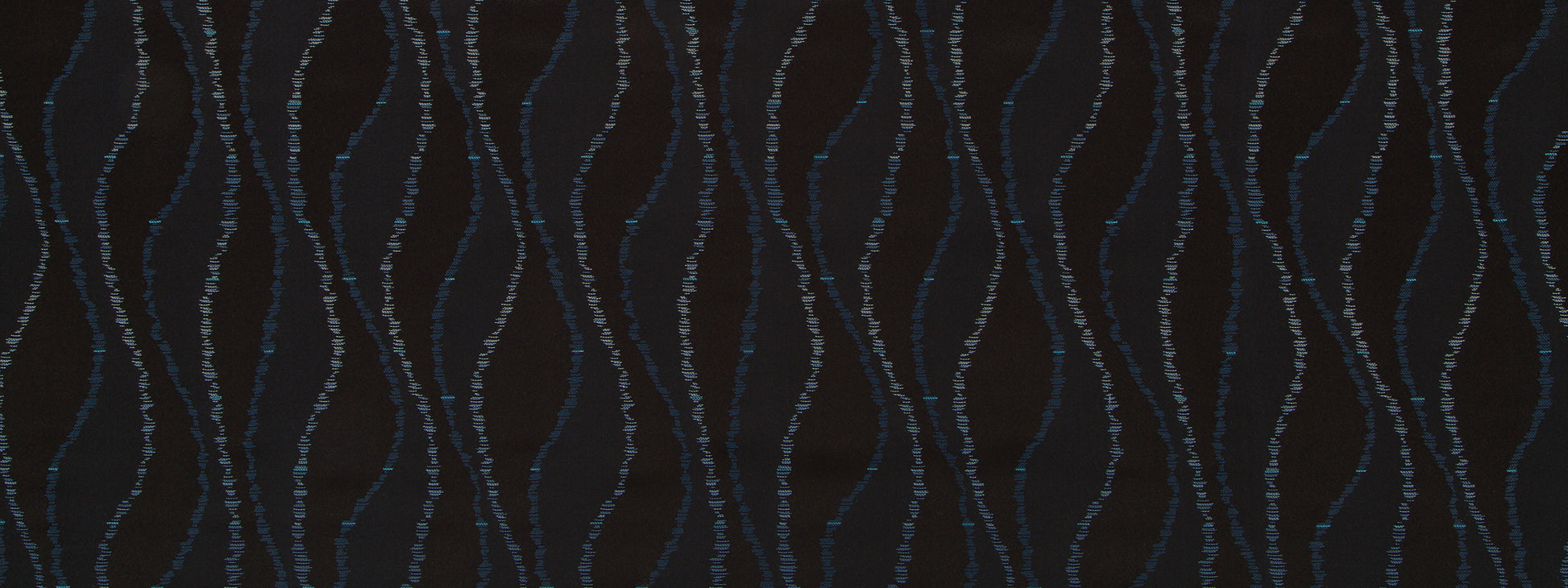 Dark navy fabric with pale blue wavy stripe pattern; bead-like lines suitable for upholstery or apparel.