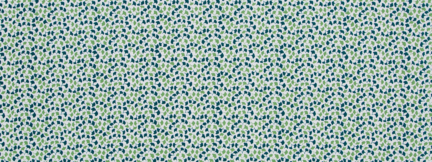 Blue and green ditsy floral print on light background; tiny blossoms for dresses or shirts
