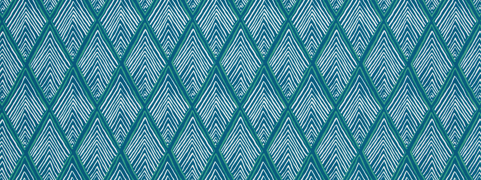Teal and turquoise diamond lattice pattern with inner chevron lines; geometric wallpaper design.