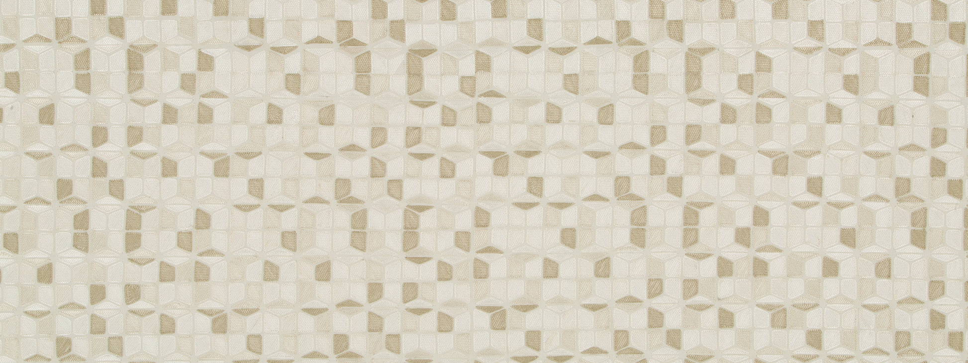 Beige geometric cube tessellation pattern; subtle tile-like texture on linen multipurpose fabric.