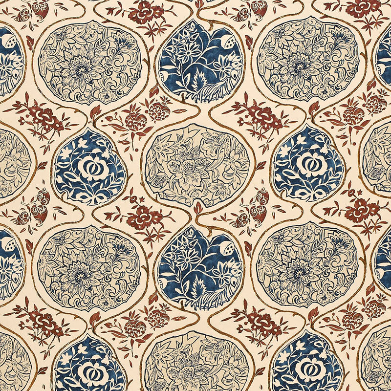 SCHUMACHER FABRIC  EXUBERANT PRINTS KATSUGI   INDIGO & CINNABAR   - 2620931