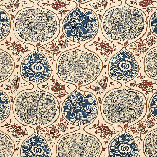 SCHUMACHER FABRIC  EXUBERANT PRINTS KATSUGI   INDIGO & CINNABAR   - 2620931