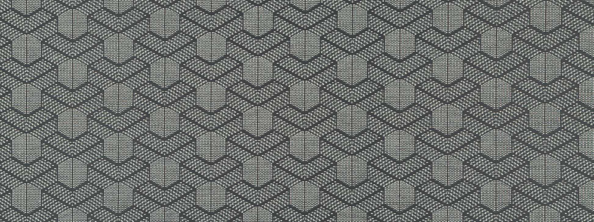 Grey geometric cube pattern fabric with interlocking cube motifs; modern upholstery or wallpaper textile.