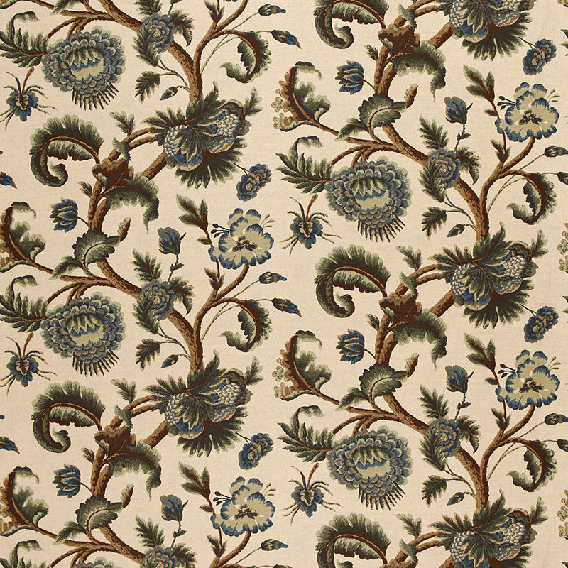 SCHUMACHER  A COUNTRY LIFE JACOBEAN PRINTED CREWEL PRINTS PRINTS MULTI BLUES WOOD TONES   - 2639314