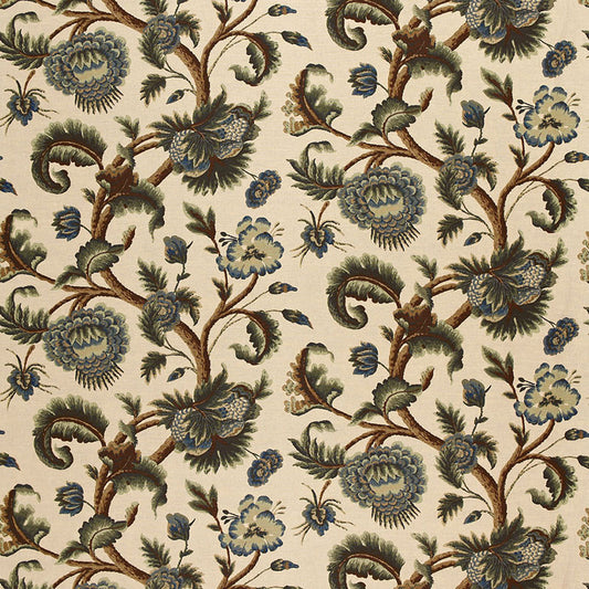SCHUMACHER  A COUNTRY LIFE JACOBEAN PRINTED CREWEL PRINTS PRINTS MULTI BLUES WOOD TONES   - 2639314