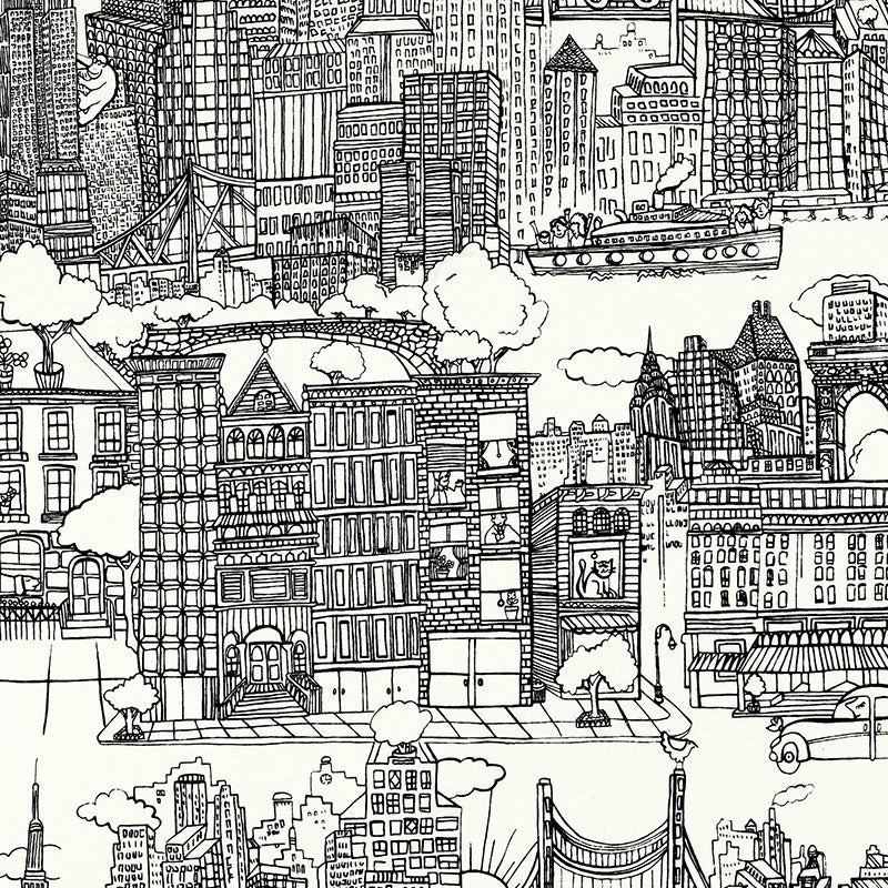 SCHUMACHER FABRIC  EXUBERANT PRINTS NEW YORK NEW YORK   BLACK AND WHITE   - 2643410