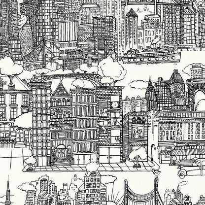 SCHUMACHER FABRIC  EXUBERANT PRINTS NEW YORK NEW YORK   BLACK AND WHITE   - 2643410