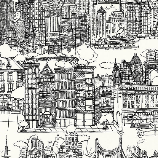 SCHUMACHER FABRIC  EXUBERANT PRINTS NEW YORK NEW YORK   BLACK AND WHITE   - 2643410