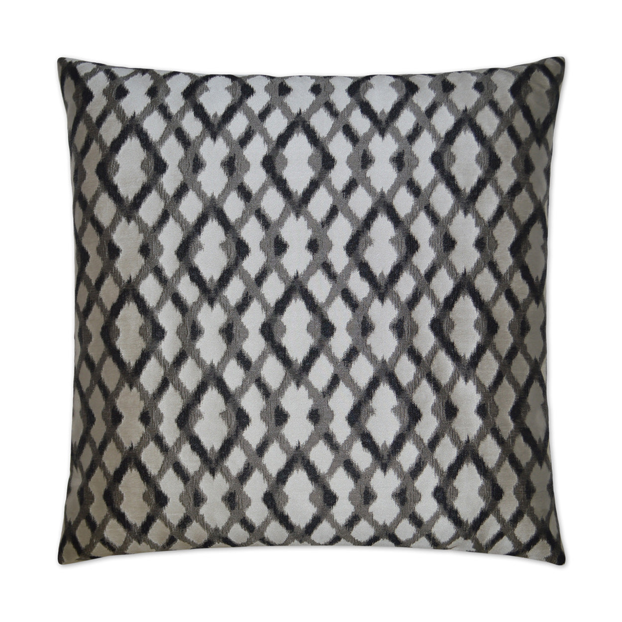 Grey and black geometric ikat pillow with diamond pattern, square decorative cushion.